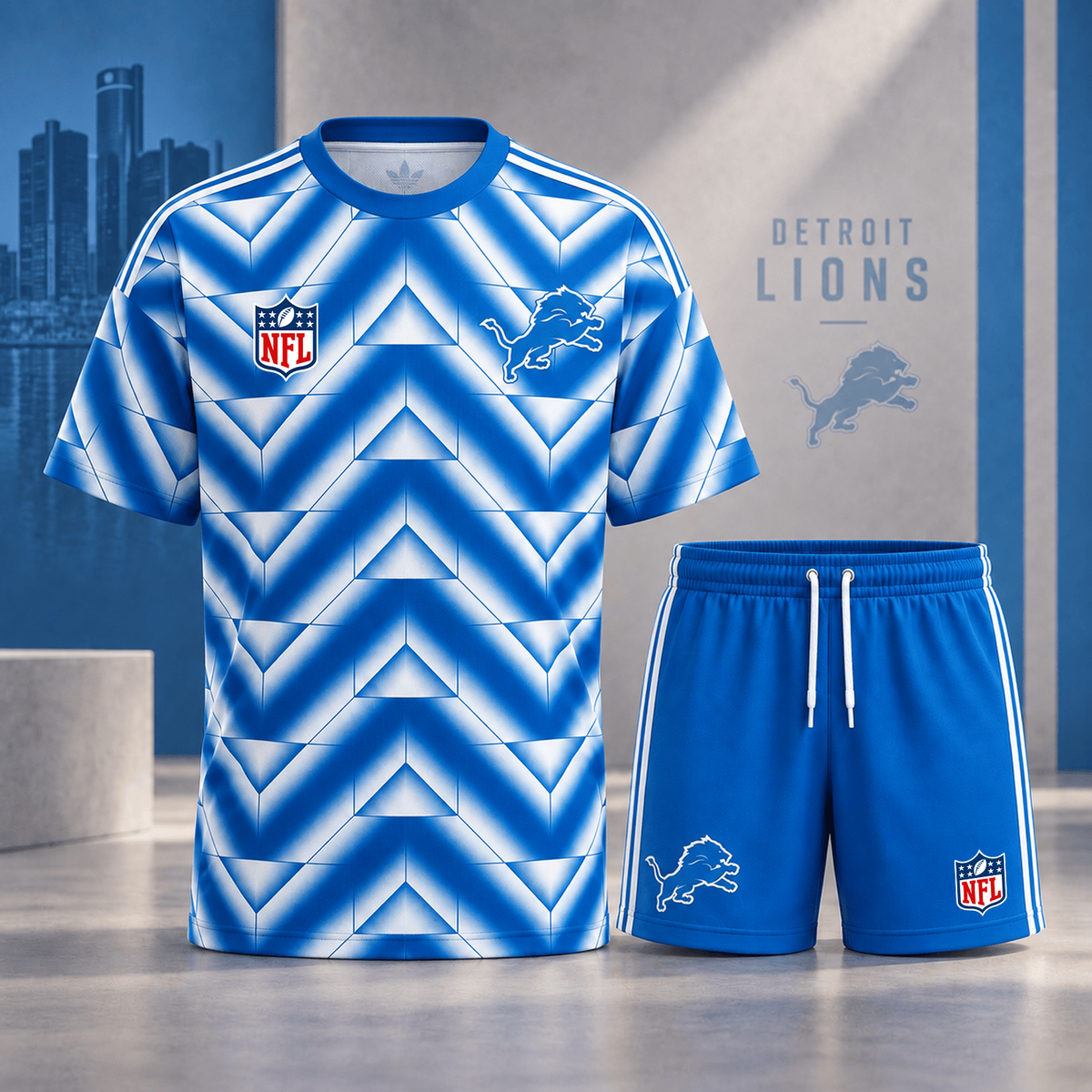Premium NFL x DET Geometric Performance Shirt & Shorts Set