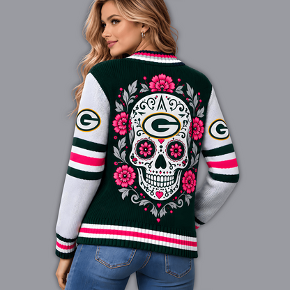 Premium NFL x GB Floral Skull Knit Cardigan