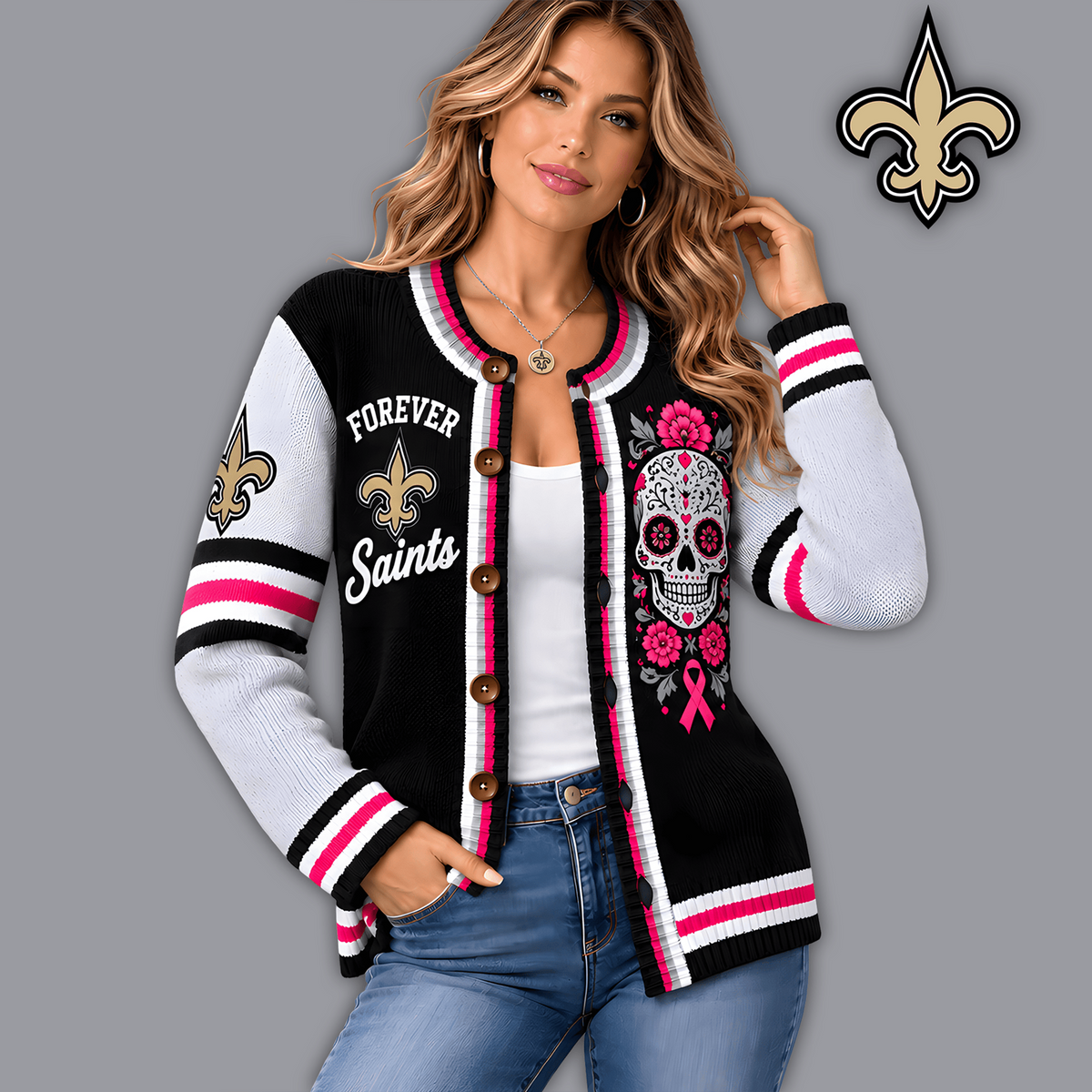 Premium NFL x NO Floral Skull Knit Cardigan
