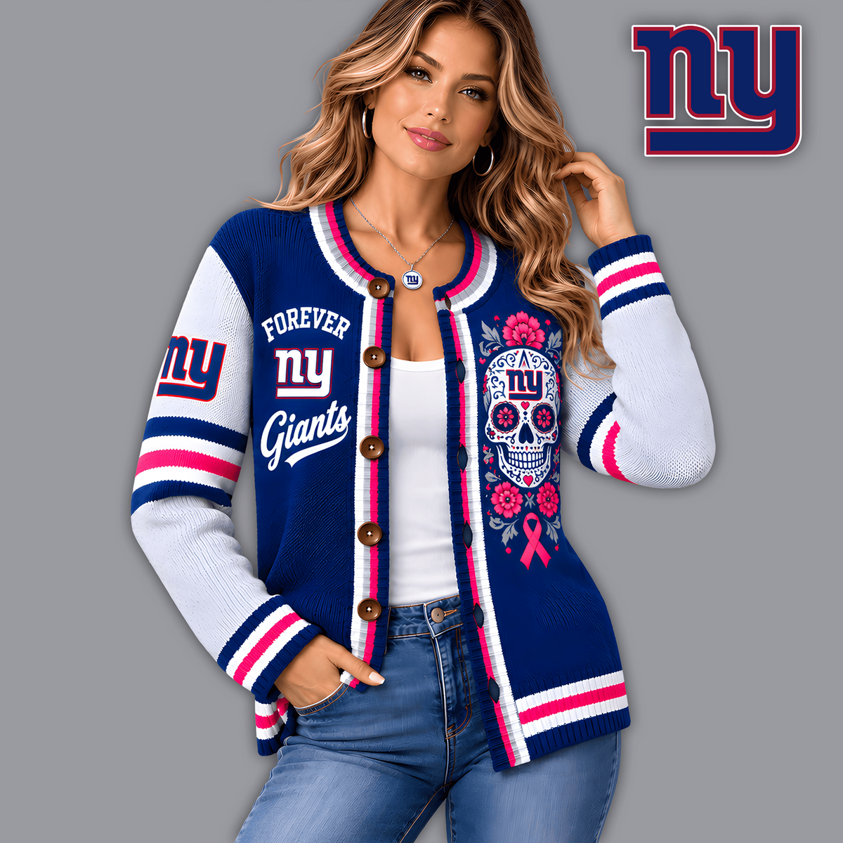 Premium NFL x NYG Floral Skull Knit Cardigan