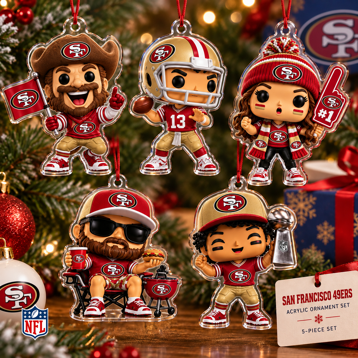 SF x NFL Christmas KICKOFF Personalized Set 5 Acrylic Ornament