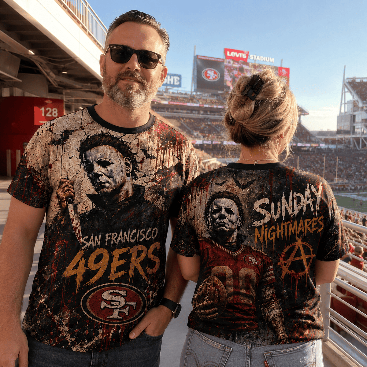 SF49 Premium NFL Michael Myers Sunday Nightmares 3D T-Shirt For Horror Football Fans