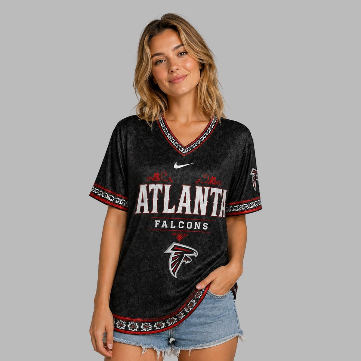 SIGNATURE NFL X ATL EXCLUSIVE WOMEN CLASSIC FLORAL SATIN SHIRT LIMITED EDITION