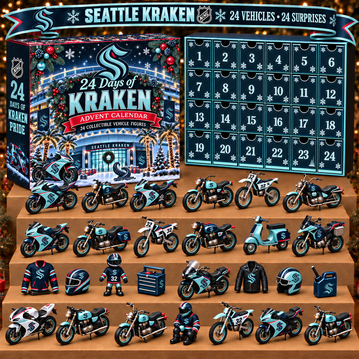 SK x NHL Personalized 24 Days Of Motorcycles Advent Calendar Blink Box