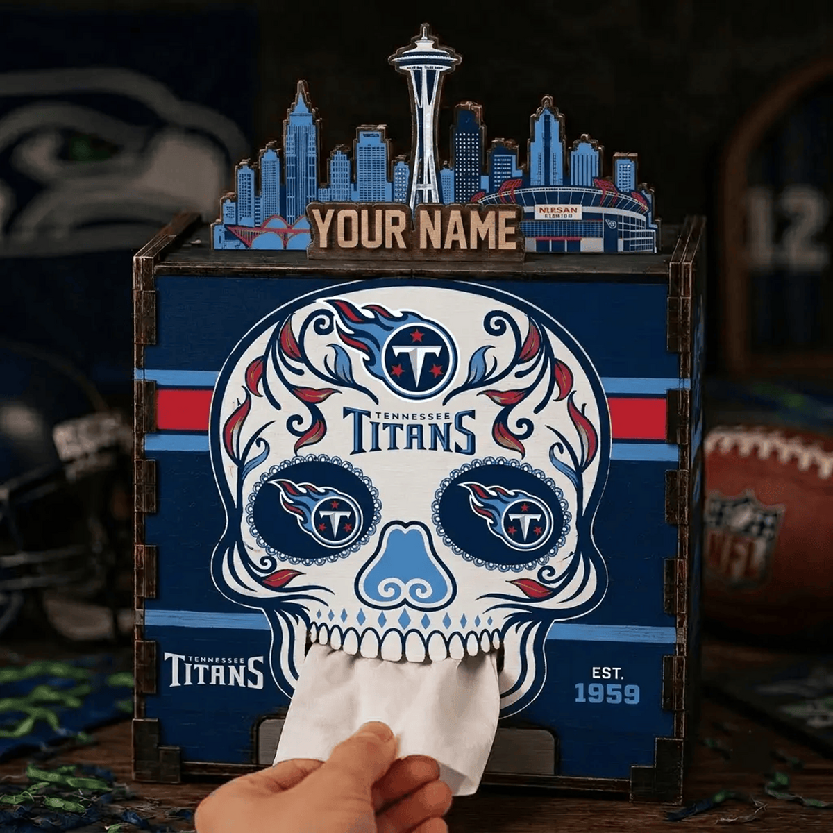 TEN x NFL Personalized Wooden Tissue Box – Custom Name Gift