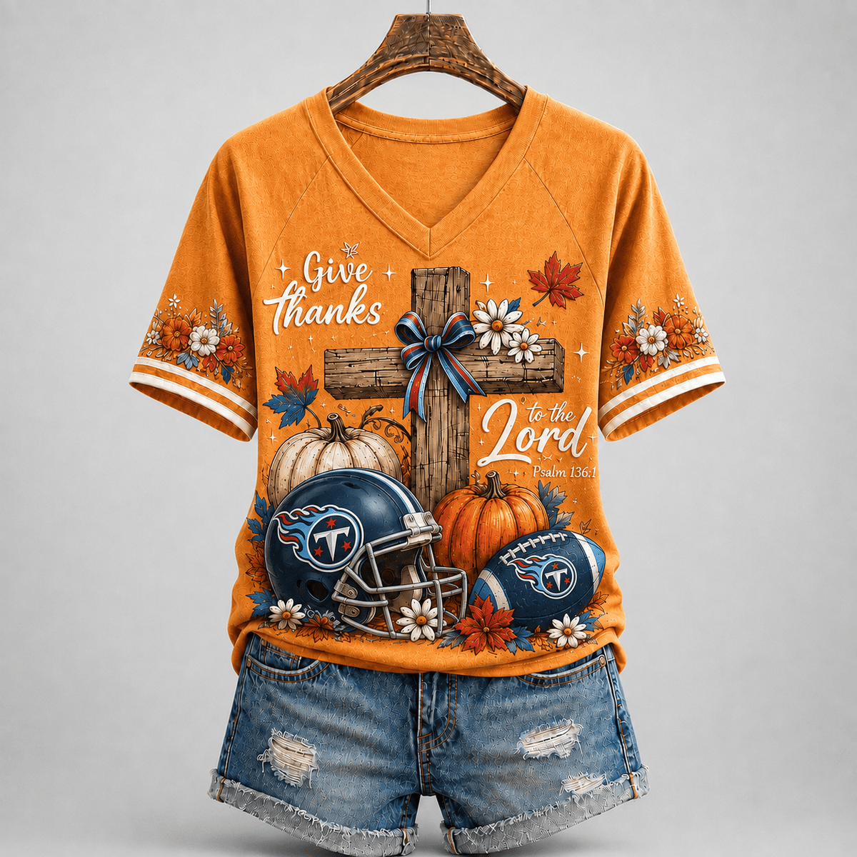 TT Premium NFL Thanksgiving Faith And Football V-Neck Shirt