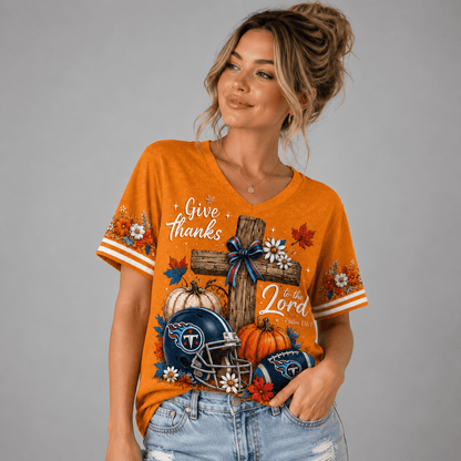 TT Premium NFL Thanksgiving Faith And Football V-Neck Shirt