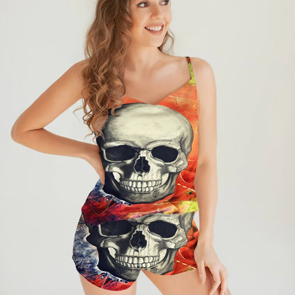 Skull Cami Pajama Set For Women | Pyjamas Short Set | Short PJS Set | Women Tank Top and Shorts Sleepwear Set