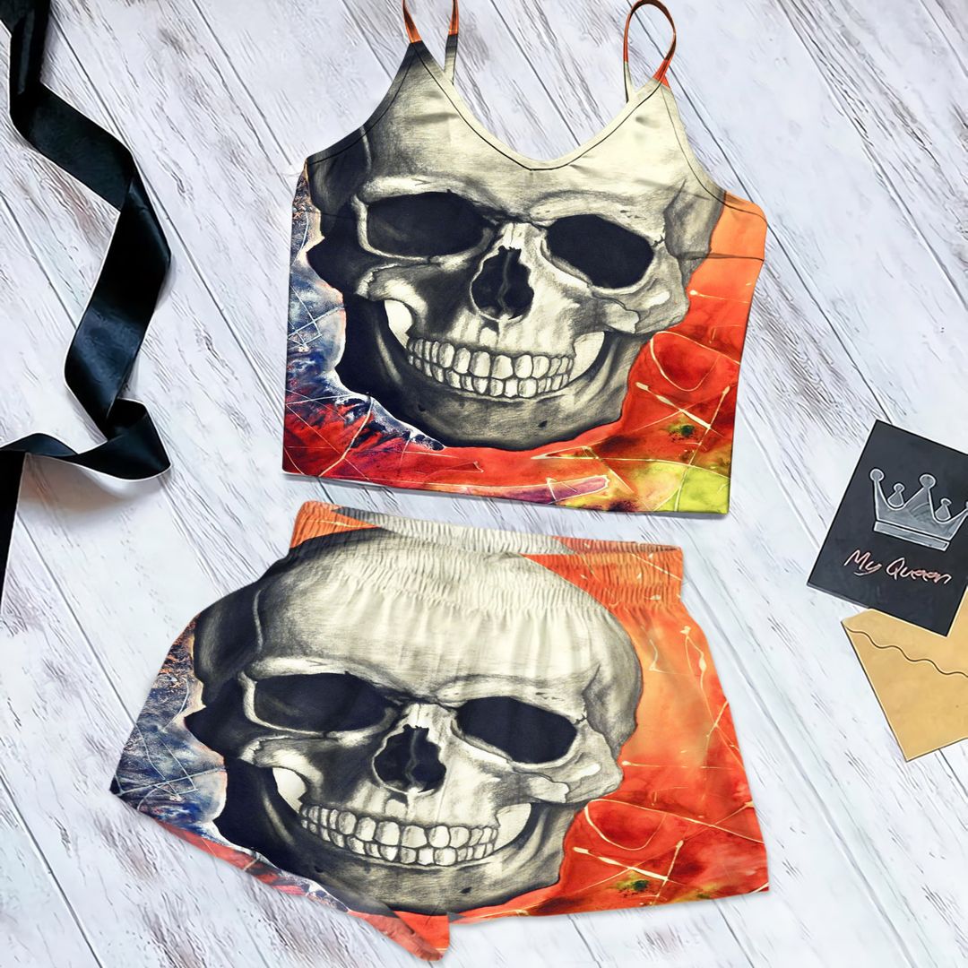 Skull Cami Pajama Set For Women | Pyjamas Short Set | Short PJS Set | Women Tank Top and Shorts Sleepwear Set