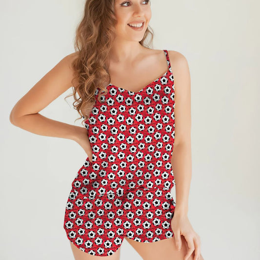 Soccer Goal Cami Pajama Set For Women | Pyjamas Short Set | Short PJS Set | Women Tank Top and Shorts Sleepwear Set