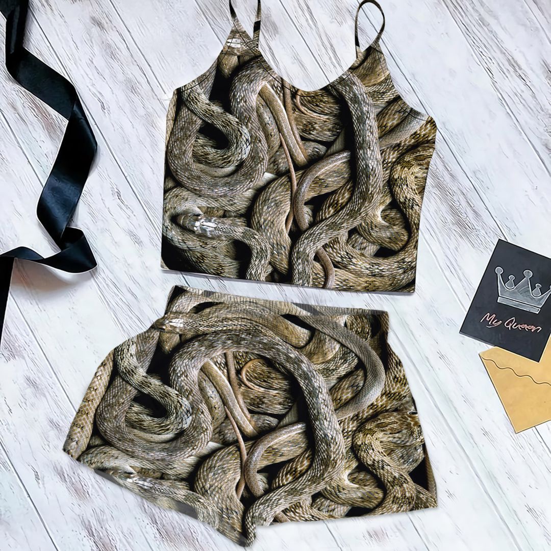 Snake Cami Pajama Set For Women | Pyjamas Short Set | Short PJS Set | Women Tank Top and Shorts Sleepwear Set