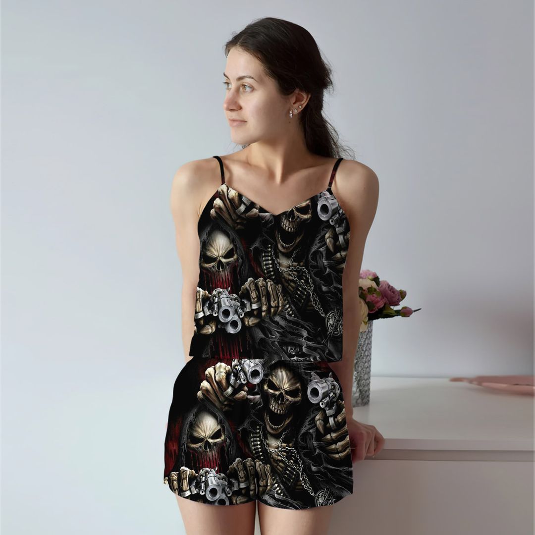 Skull Cg Cami Pajama Set For Women | Pyjamas Short Set | Short PJS Set | Women Tank Top and Shorts Sleepwear Set