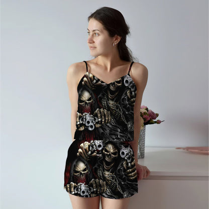 Skull Cg Cami Pajama Set For Women | Pyjamas Short Set | Short PJS Set | Women Tank Top and Shorts Sleepwear Set