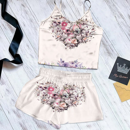 Skull Cami Pajama Set For Women | Pyjamas Short Set | Short PJS Set | Women Tank Top and Shorts Sleepwear Set