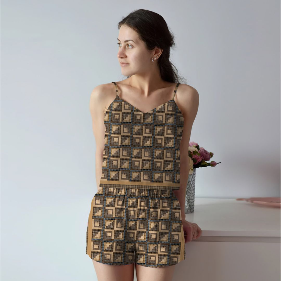 Smokey Cabin Cami Pajama Set For Women | Pyjamas Short Set | Short PJS Set | Women Tank Top and Shorts Sleepwear Set