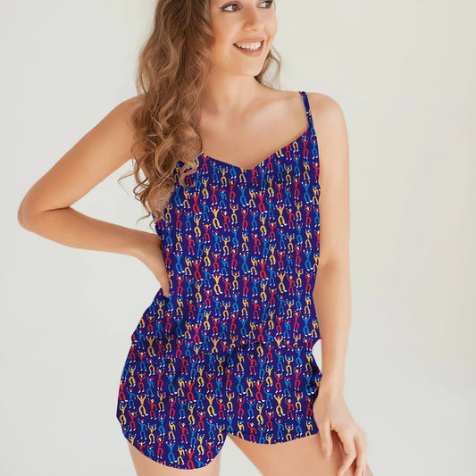 Son Color Pattern Cami Pajama Set For Women | Pyjamas Short Set | Short PJS Set | Women Tank Top and Shorts Sleepwear Set