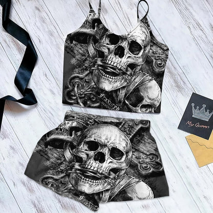Skull Cami Pajama Set For Women | Pyjamas Short Set | Short PJS Set | Women Tank Top and Shorts Sleepwear Set